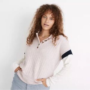Madewell Striped Bowden Henley Sweater in Coziest Yarn XL EUC